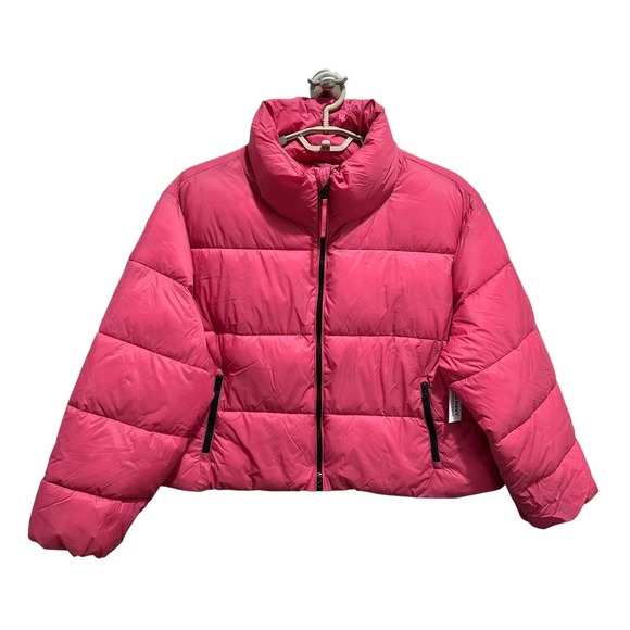 Old Navy Womens Size L Puffer Jacket Coral Pink Full Zip Water Resistant NWT - Picture 1 of 6
